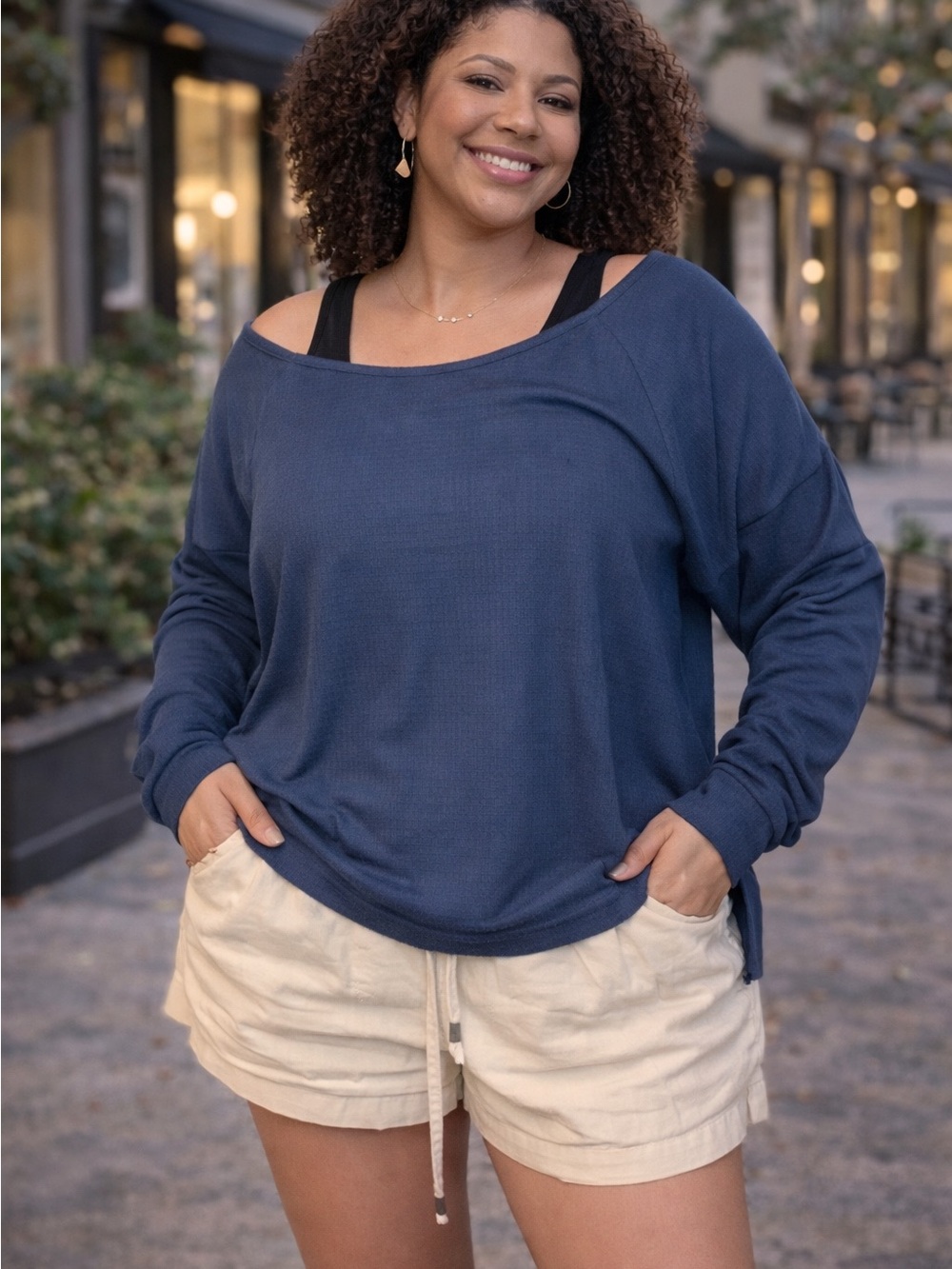 Women's Blue Long Sleeve Top
